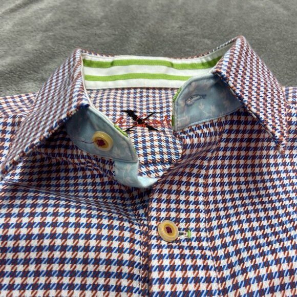 Robert Graham Button Up Shirt Mens Large Flip Cuff Houndstooth Long Sleeve - Picture 9 of 16